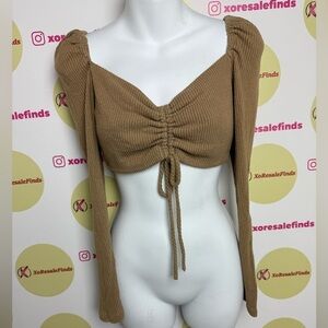 Glare Brown Ruched Long Sleeve Top